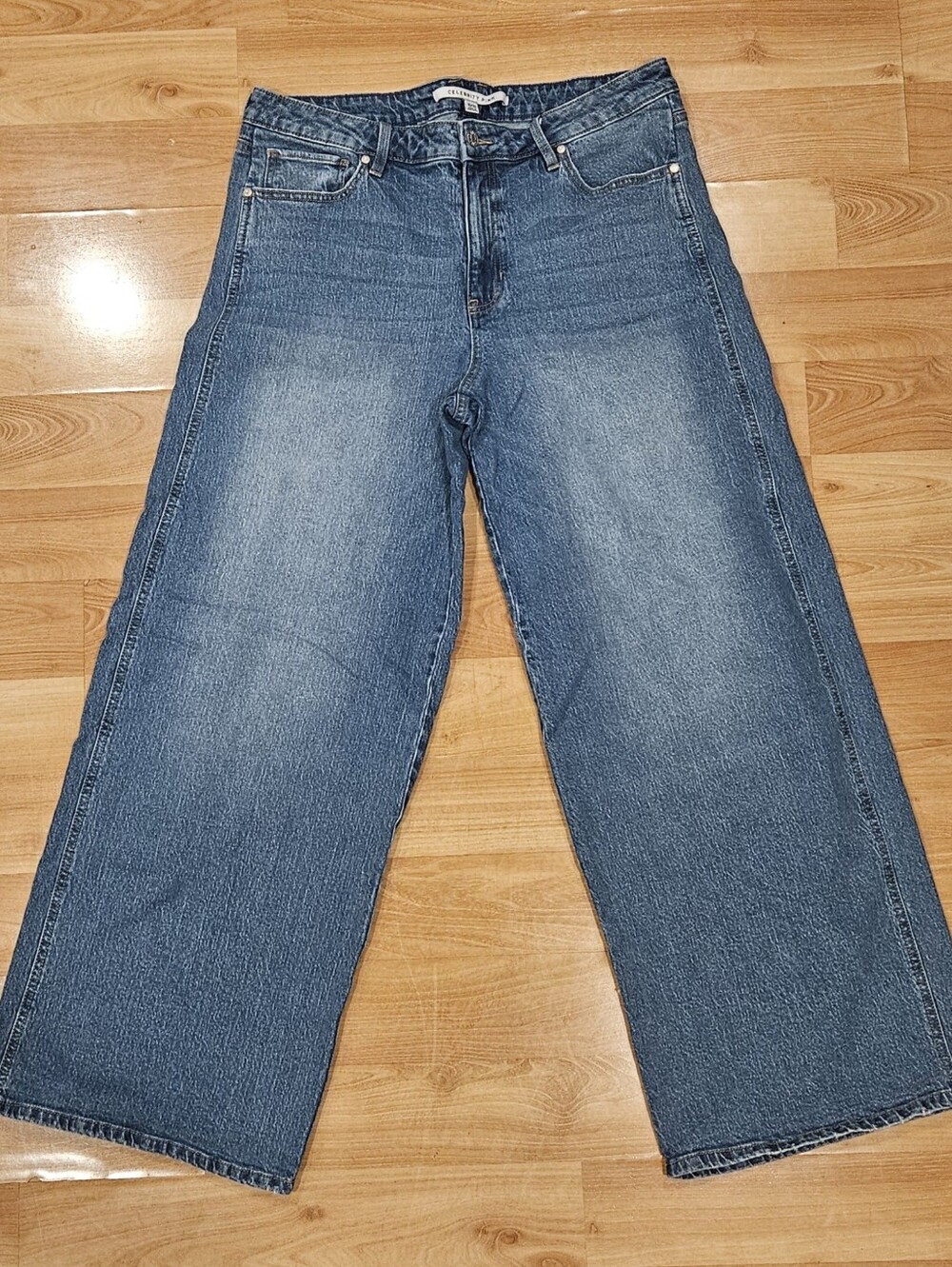 Celebrity Pink Womens Wide-Leg Jeans - Blue Wash